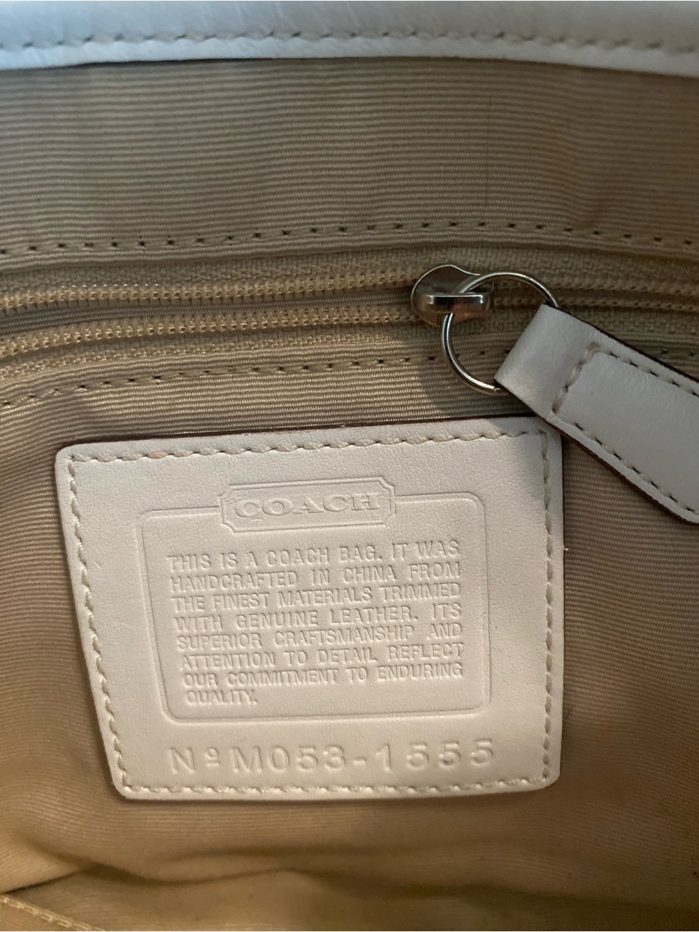 Coach White Signature Canvas Shoulder Bag with Tan Leather Trim and Bee Accent - Picture 4 of 10